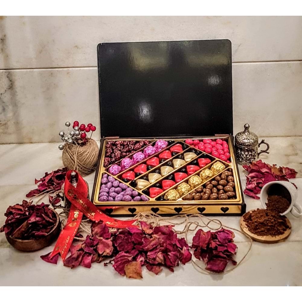Love Çoko Hediyelik Ahşap Kutu - Siyah 1200 Gr